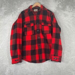 Vintage Melton Wintermaster Shirt Jacket Mens Medium Red Buffalo Plaid Wool 70s
